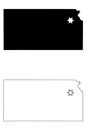 Kansas KS state Maps with Capital City Star at Topeka. Black silhouette and outline isolated on a white background. EPS Vector