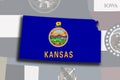 Kansas map and flag Royalty Free Stock Photo