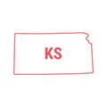 Kansas US state map red outline border. Vector illustration. Two-letter state abbreviation