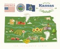 Kansas is a US state. Vector concept of tourist card and souvenir. Beautiful places of the United States of America on posters
