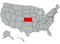 Kansas vector illustration in gray color. United States of America map. Highlighted in red territory of the US. Contours of the Royalty Free Stock Photo