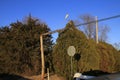 Kansas Windstorm damage with broken powerline poles in Hutchinson Kansas USA. Royalty Free Stock Photo