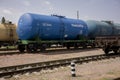 Kant , Kyrgyzstan 2021 : June 24 , 2021 : Freight train with petroleum tank cars of the ÃÂ«TransoilÃÂ» Company on railroad. Close up