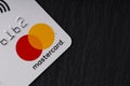 Kant, Kyrgyzstan - March 09, 2020 : Close-up of mastercard credit card on a dark background