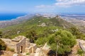 Viiew from Kantara Castle overlooking the sea on Kyrenia mountain range, and LKarpasia peninsula, Cyprus