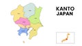 Kanto Map. State and district map of Kanto. Detailed colourful map of Kanto Royalty Free Stock Photo