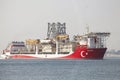 November 13, Istanbul-Turkey 2020: Kanuni Drilling Ship Passes through Uskudar Beach