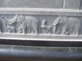 Kanyakumari, Tamil Nadu, India - October 7, 2008 Gray color stone bas relief of elephants and lion