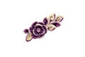 Kanzashi. Beige purple artificial flowers isolated on white back