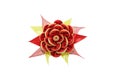 Kanzashi. Red yellow artificial flower isolated on white backgro