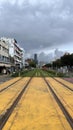 Kaohsiung City, Taiwan - July 20, 2023: The circular light rail at Pier 2 Art Center.