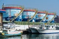 Kaohsiung port on Cijin island with boats in Kaohsiung Taiwan