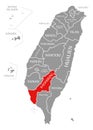 Kaohsiung red highlighted in map of Taiwan