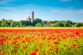 Kap Arkona lighthouse with red poppy flowers in summer, RÃÂ¼gen, Ostsee, Germany Royalty Free Stock Photo