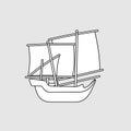 Kapal Patorani Sulawesi Selatan, Indonesian Traditional Ship, Black And White Vector Illustration