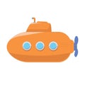 orange submarine, cartoon styl, with periscpoe, underwater ship bathyscape, diving exploring under the sea flat design, vector, ch