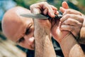 Kapap instructor demonstrates martial arts self defense knife at Royalty Free Stock Photo