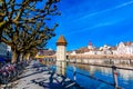 Kapellbrucke historic Chapel Bridge and waterfront landmarks in Lucerne, Switzerland