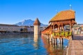 Kapellbrucke historic wooden bridge in Luzern and waterfront lan