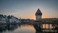 Kapellbrucke in Lucerne at sunrise Royalty Free Stock Photo