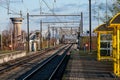 Kapelle op den Bos, Flemish Brabant Region, Belgium - Platform, sign and railway track of the local train station