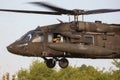 US Army Sikorsky UH-60 Black Hawk military helicopter at air base. Aviation and rotorcraft. Transport and airlift. Fly