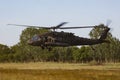 US Army Sikorsky UH-60 Black Hawk military helicopter at air base. Aviation and rotorcraft. Transport and airlift. Fly and flying