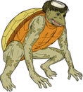 Kappa Monster Crouching Drawing Royalty Free Stock Photo