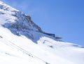 KAPRUN, AUSTRIA, March 12, 2019: Winter landscape with view on panoramic restaurant top of Saltzburg with snow covered Royalty Free Stock Photo