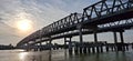 Kapuas 2 Bridge as the sun rises from the eastern horizon Royalty Free Stock Photo