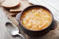 Kapustnyak - traditional Ukrainian winter soup with sauerkraut, millet and meat