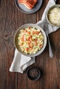 Kapustove halusky known as Strapacky, classic dish in Slovakia, boiled potato dumplings with sauerkraut and onion, topped with fri Royalty Free Stock Photo