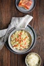 Kapustove halusky known as Strapacky, classic dish in Slovakia, boiled potato dumplings with sauerkraut and onion, topped with fri Royalty Free Stock Photo