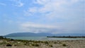 Karacabey strait and seaside during the summer and overcast weather.