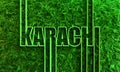 Karachi city name in geometry style design with green grass