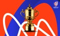 Karachi, Pakistan March 20, 2023, Brand identity of Rugby World Cup 2023 France, Trophy isolated, 3d rendering Illustration.