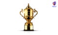 Karachi, Pakistan March 20, 2023, Brand identity of Rugby World Cup 2023 France, Trophy isolated, 3d rendering Illustration.