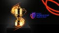 Karachi, Pakistan March 20, 2023, Brand identity of Rugby World Cup 2023 France, Trophy isolated, 3d rendering Illustration.