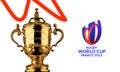 Karachi, Pakistan March 20, 2023, Brand identity of Rugby World Cup 2023 France, Trophy isolated, 3d rendering Illustration.