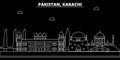 Karachi silhouette skyline. Pakistan - Karachi vector city, pakistani linear architecture, buildings. Karachi travel