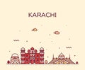 Karachi skyline Pakistan vector linear style city