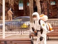 Karaganda, Kazakhstan - 3nd April, 2020 - Meticulous disinfection and decontamination on the streets as a prevention against