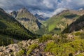 Karakol valley in Terskey Ala-Too mountain range in Kyrgyzst Royalty Free Stock Photo