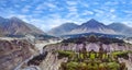 Karakoram highway in the valley at Karimabad in Pakistan Royalty Free Stock Photo