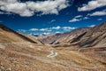 Karakoram Range and road in valley, Ladakh, India