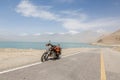 Motorcycle parked on Karakorum Highway Royalty Free Stock Photo