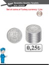 The lira coin symbolised as tl concept - 0,01, 0,05, 1, 0,50, 0,25, 0,10 TL, editable, eps Royalty Free Stock Photo