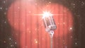 Karaoke Background with a Red Curtain, Spotlights and Retro Microphone, 3d Render