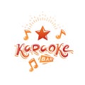 Karaoke bar writing, vector emblem created using musical notes a