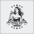 Karaoke Club emblem. Girl singing.